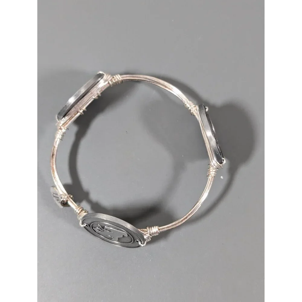 Bourbon‎ and Boweties Horse Equestrian Polo Bangle Bracelet 7.5 in Silver Tone